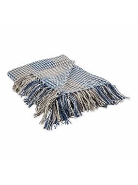 NEW DII California Casual Houndstooth Woven Throw, French Blue & Gray, 50x60